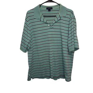 Lands End Mens Green/White Striped Polo Shirt Large Short Sleeve Cotton Blend